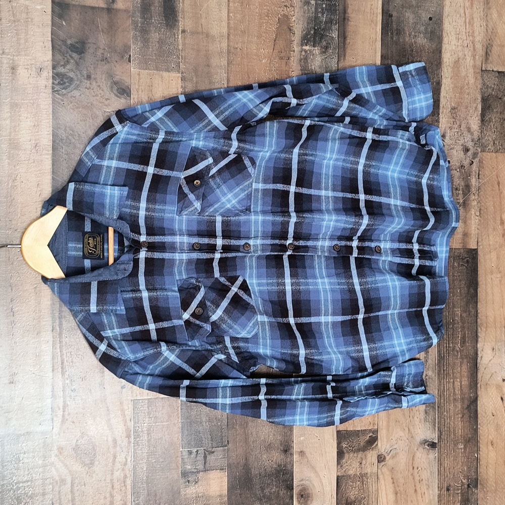 Jachs Plaid Blue Black Long Sleeve Heavy Weight Flannel Sz Large Men
